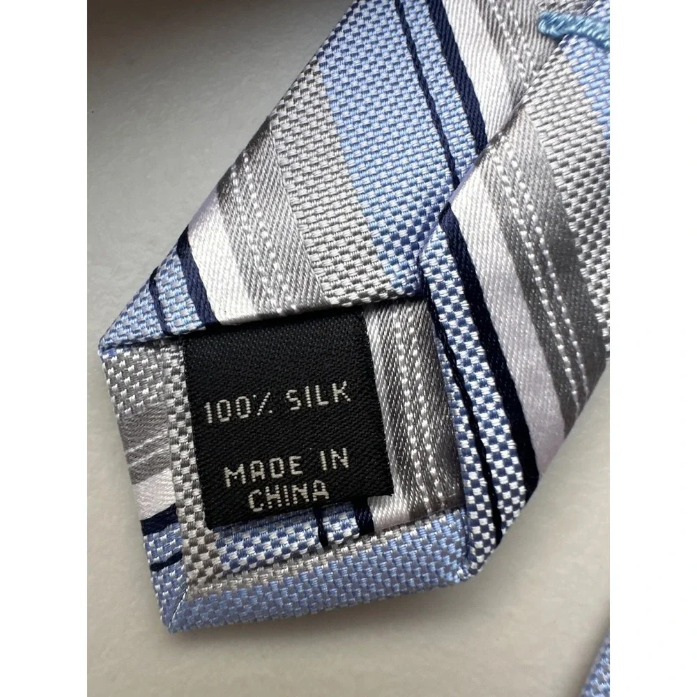 Jos A Bank Joseph Silk Tie Mens Blue Silver Grey Striped Formal Necktie 60x3.25